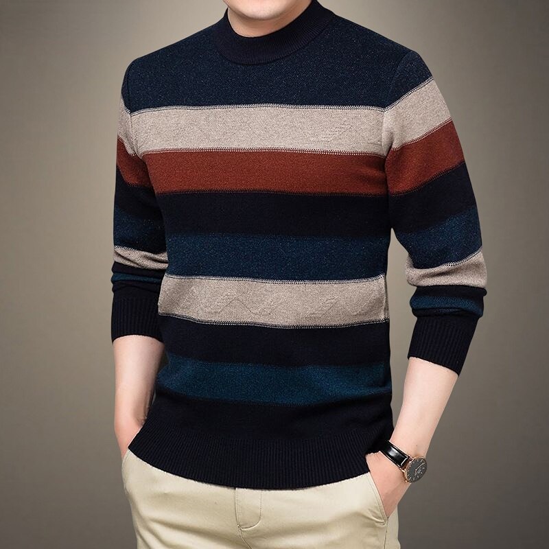 2022 Autumn Winter New Casual Stripe Men Knitting Pullover Loose Fashion Round Neck Male Sweater